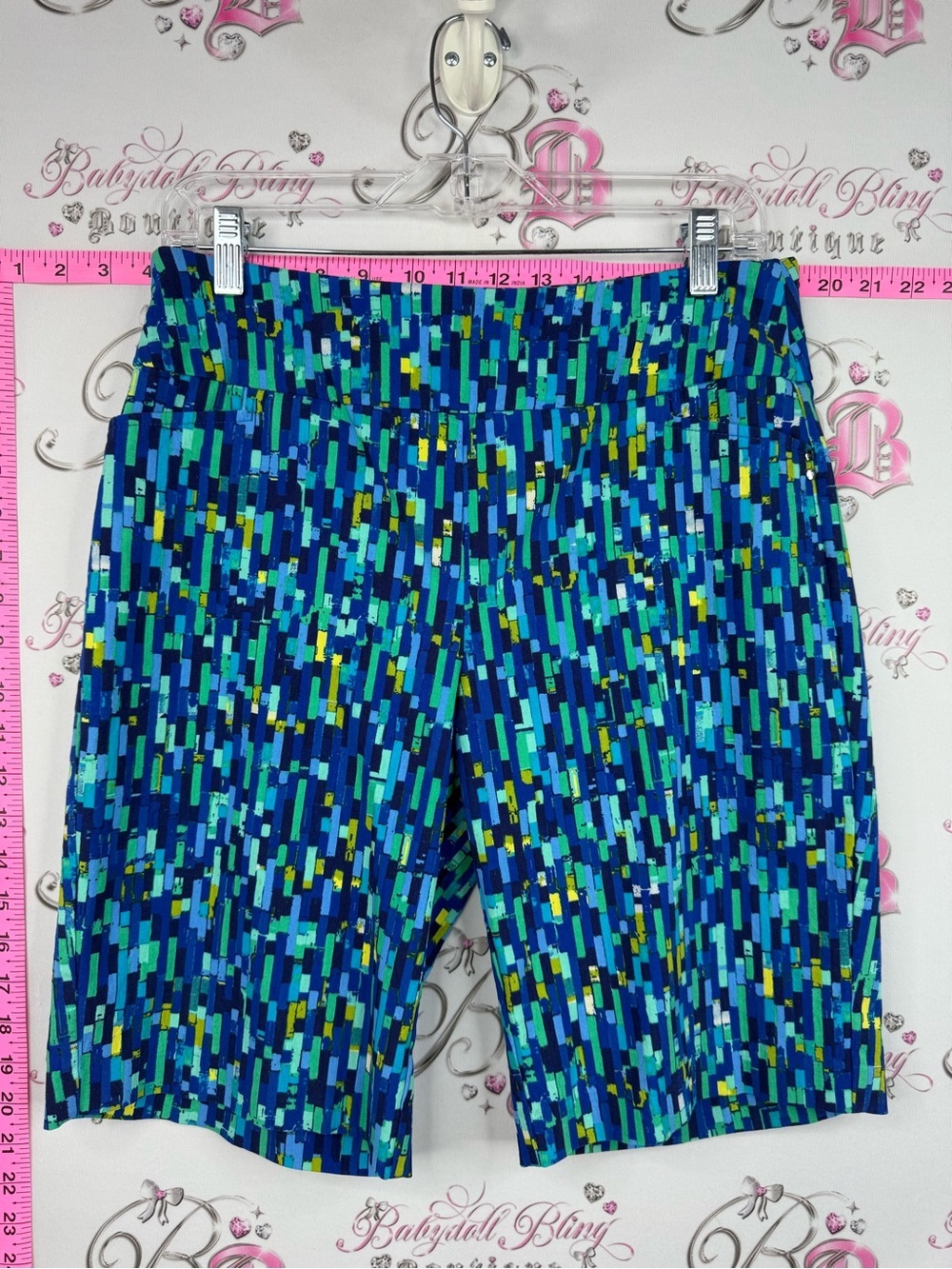 Attyre shorts long style Teal and Blue Geo-Print Active Shorts